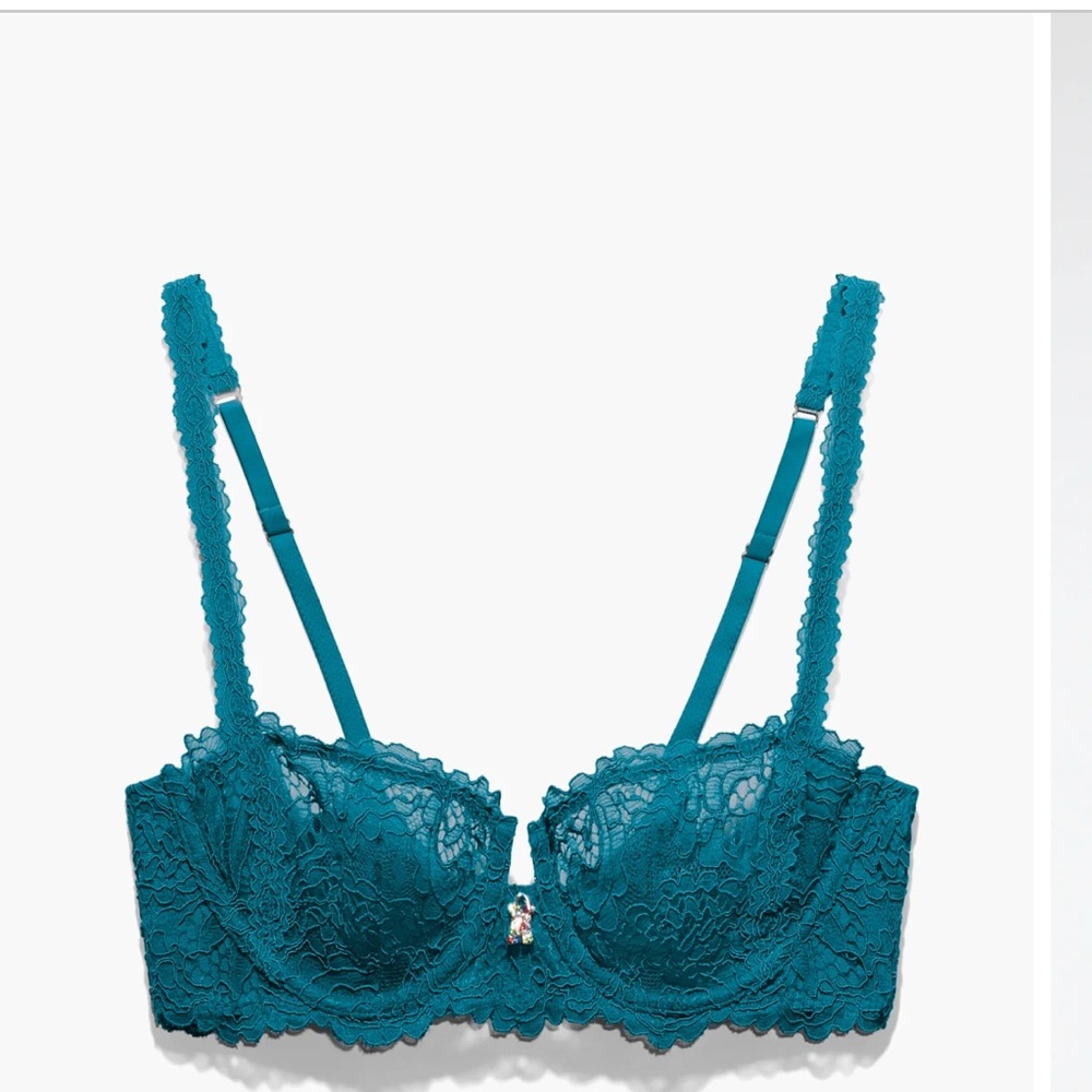 Savage X Fenty Romantic Corded Lace Unlined Balconette Bra in Cream Blue - Picture 6 of 8